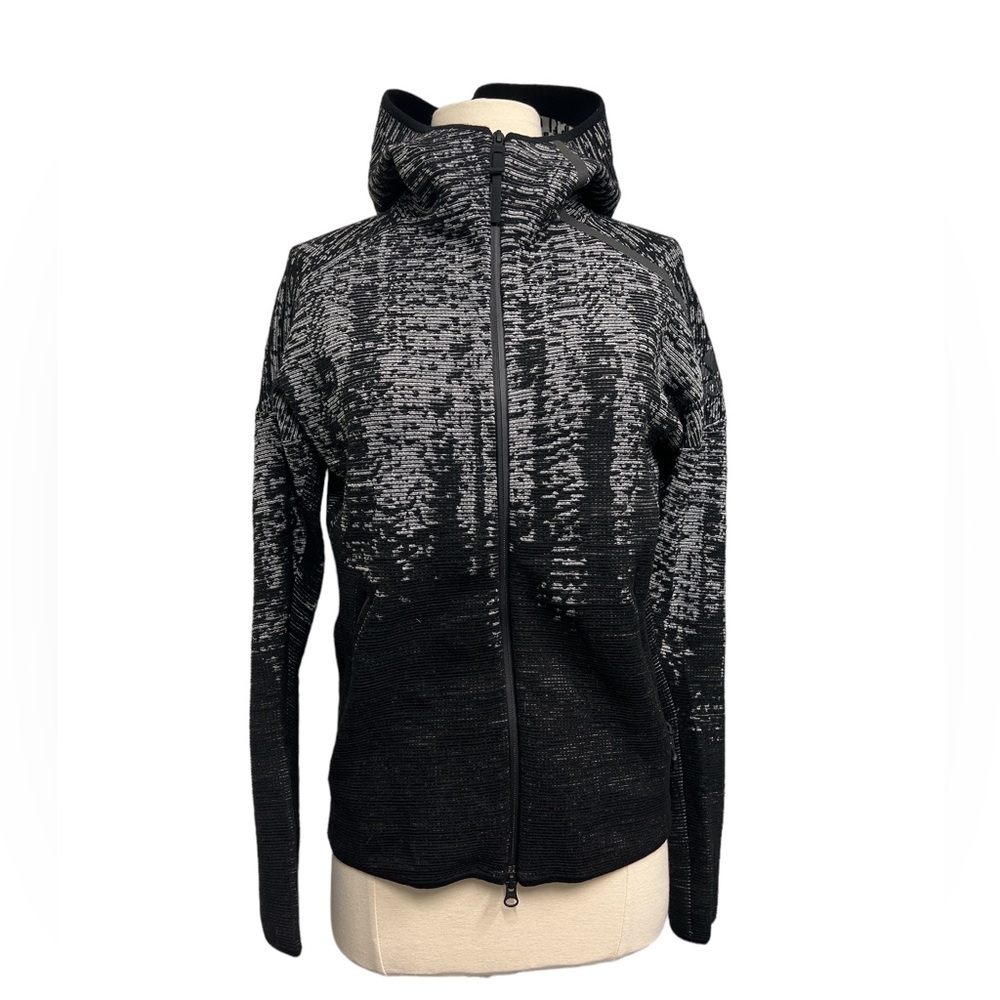Adidas Black And White Wool Blend Hoodie Jacket XS